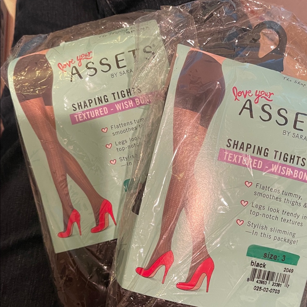 NWT *2 pair SPANX ASSETS Sara Blakely Textured Black Shaping Tights multiple sz